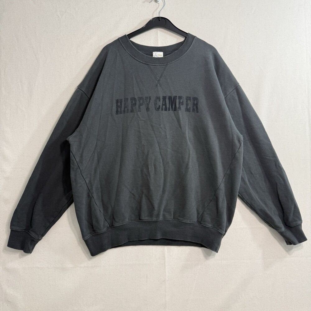 OFFLINE By Aerie Sweatshirt Womens M Gray Happy Camper Crewneck Fleece Pullover